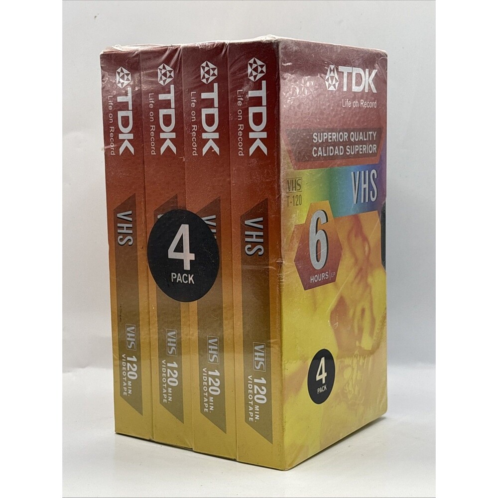 4 Pack TDK Revue Standard Grade Blank VHS Cassette Tapes T-120 6 hours NEW